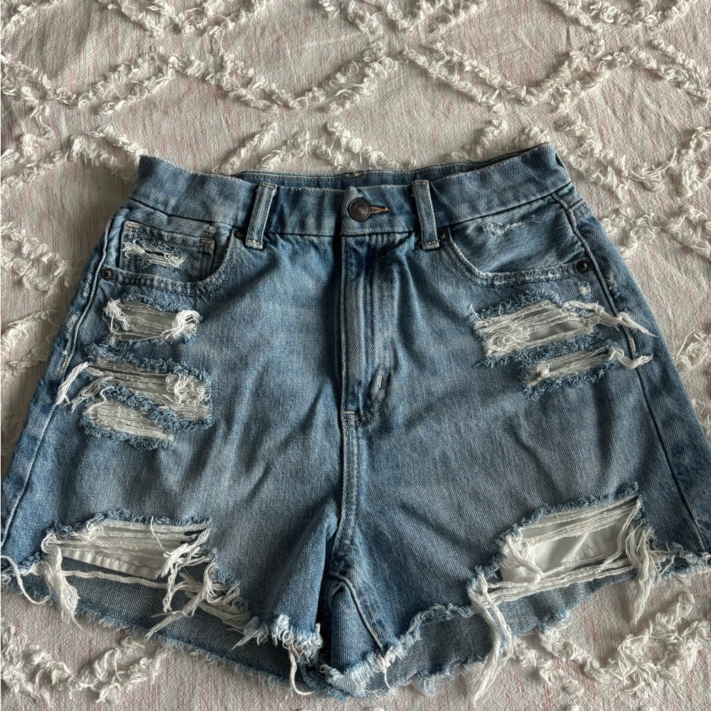 American Eagle Outfitters Light Blue Distressed Jean Shorts